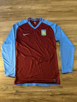 Rare Nike Aston Villa 2008/2009 Home Shirt Longsleeve - No Sponsor.  Large Mens