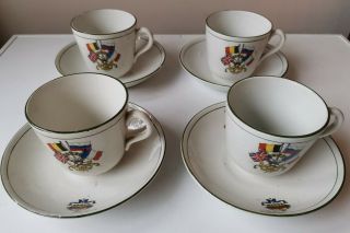4 X Authentic Rare Cup & Saucer Set For Right And Freedom World War 1 Ww1