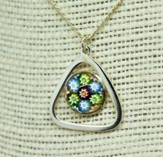 Vintage Sterling Silver Necklace With A Rare Murano Glass Pendant 19 Inch P815