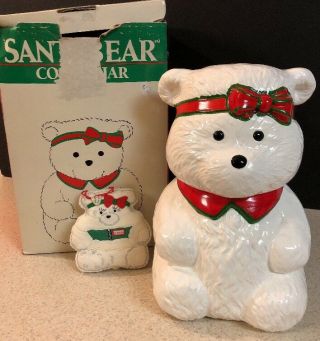 Rare Vtg 1987 Miss Santa Bear Cookie Jar Dayton Hudson W/ Ornament