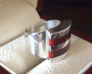 STUNNING RARE ART DECO STERLING SILVER 925 RED ENAMEL COCKTAIL RING SIZE O 1/2 3