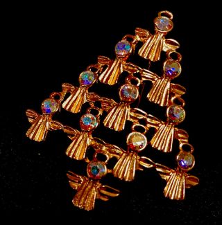 Rare Vintage Jonette Jewelry Jj Brooch “angel Xmas Tree”pewter Gold Gem Finish