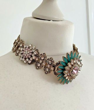 Zara Women ' s Crystal Sparkly Flower Large Statement Choker Heavy Necklace RARE 2