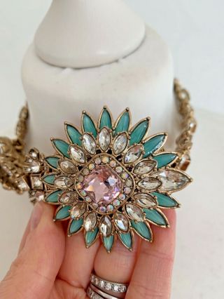 Zara Women ' s Crystal Sparkly Flower Large Statement Choker Heavy Necklace RARE 3