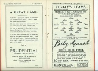 RARE Official Middlesbrough v Ashington reserves prog 28/1/28 1928/29 season 2