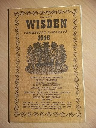 Wisden 1946 Linen Softback,  Some Restoration,  Rare Year