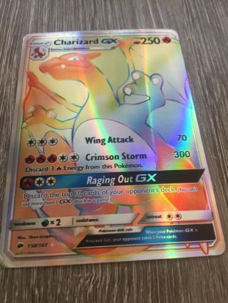 Pokemon Card Charizard Gx Burning Shadows 150/147 Rainbow Full Art