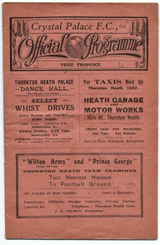 Very Rare Crystal Palace V’s Scots Guards Programme 1925