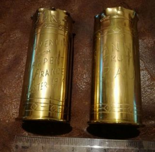 Rare Small Brass 1st World War Trench Art Vases Personalised Both 1905