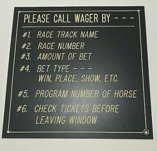 Vintage Pompano Park Harness Horse Racing How To Place Bets 8x8 Sign Rare