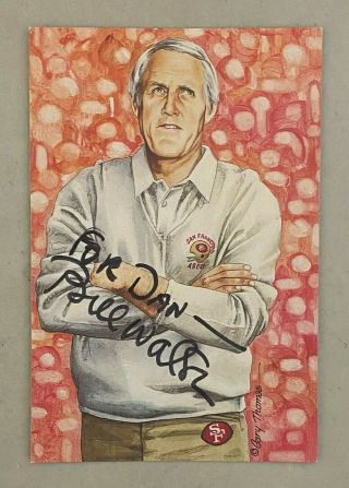 Bill Walsh Signed Pro Football Hall Of Fame Goal Line Art Card Rare Authentic