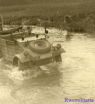 Rare German Elite Waffen Soldier In Kübelwagen (// - 210494) Crossing River