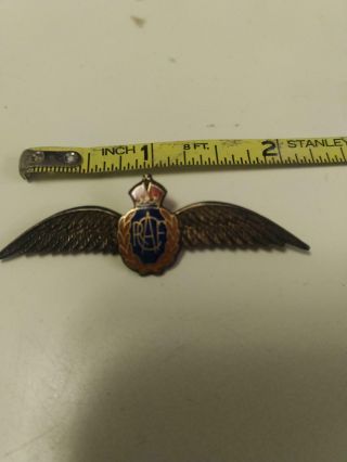 Rare Vintage C Raf Royal Air Force Wings Pin Badge Birks Sterling Silver - - 2 " Old