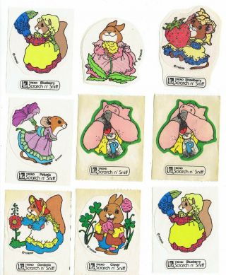 Rare Vintage Scratch & Sniff Set 9 Stickers Large Trend Berry Pepper Flower