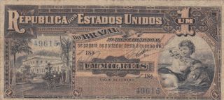 1 Mil Reis Vg Banknote From Brazil 1917 Pick - 5 Rare