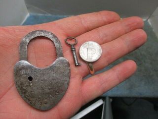Rare & Unusual Old Trick Miniature Padlock Lock W/key.  Insert Nickel To Open Nr