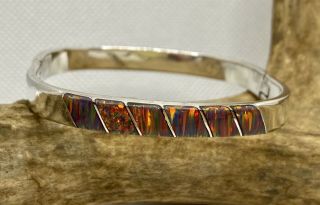 Vtg Sterling Silver Rare Mexican Fire Opal Square Cuff Bracelet—26.  9g