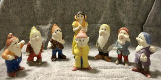 Rare 1930s Walt Disney Snow White & The Seven Dwarfs Bisque Figurine Set Japan