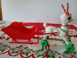 Vintage Blow Mold And Plastic Reindeer & Sleigh Empire Company 1960 