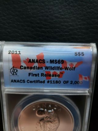 2011 CANADIAN 1 OZ SILVER $5.  00 WOLF RARE MS 69 First Release 3