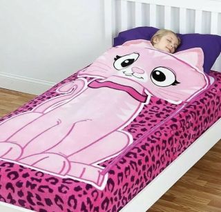 Rare Zippy Sack Pink Kitty Car Twin Zip Up Plush Fleece Bed Blanket Sheet Euc