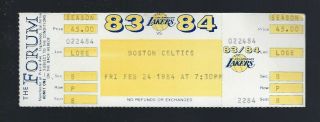 1984 Nba Boston Celtics @ Los Angeles Lakers Basketball Ticket - Bird Vs.  Magic