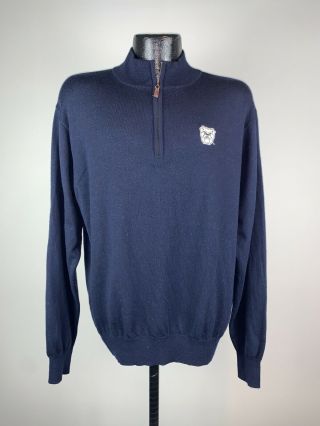 Men’s Peter Millar Wool Quarter Zip Navy Blue Pullover Golf Sweater Large
