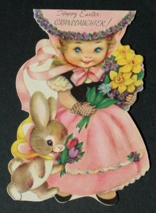 1950s Vintage Greeting Card Rust Craft Die Cut Easter To Granddaughter Glitter