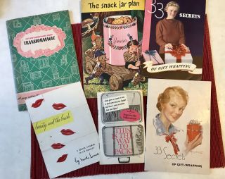 6 Vintage Booklets Pamphlets About Households,  Gift Wrapping,  Lipstick,  Etc