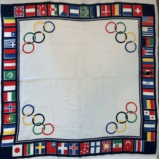 Olympic Games Berlin 1936 Silk Scarf 26” X 26” Estate Find 48 Flags