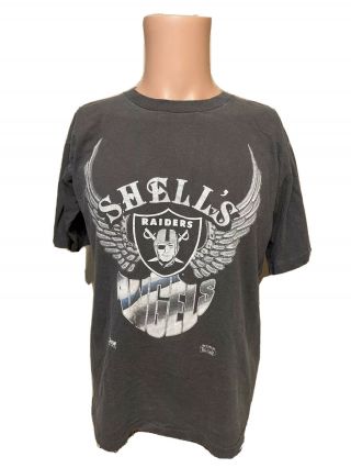 Vintage 1991 Single Stitch Salem Oakland Raiders Hells Angels Styled Nfl Shirt M