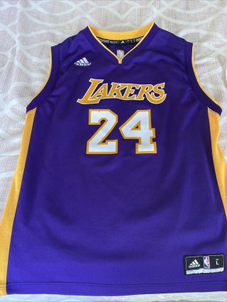 Kobe Bryant Authentic Adidas Los Angeles Lakers Purple Jersey Youth Large L 24