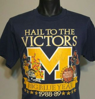 Vintage 80s Michigan Football Basketball T Shirt L Wolverines Big Blue Year Tee