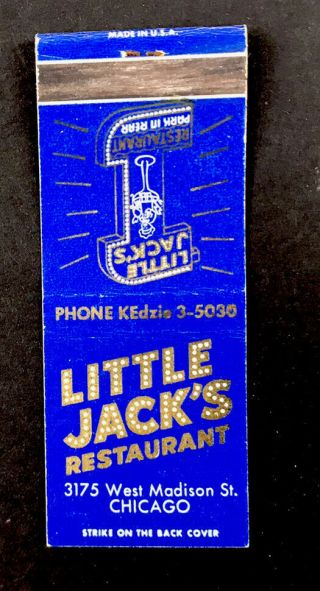 Vintage Chicago Restaurant Match Cover.  Little Jack’s Restaurant.  Ca 1930.