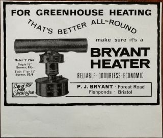 P.  J.  Bryant,  Bristol Bryant Heater For Greenhouse Heating Vintage Advert 1967
