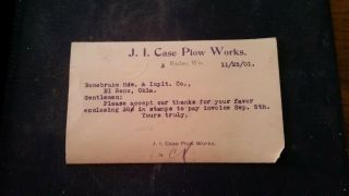1901 Advertising Postcard Racine Wisconsin J I Case Plow