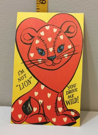 Vtg Valentine Card Stuffed Toy Red Lion Heart Mane " I 