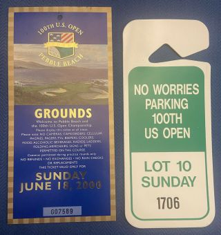 Tiger Woods 2000 Pga Golf Ticket Stub 100th Us Open Pebble Beach & Parking Pass