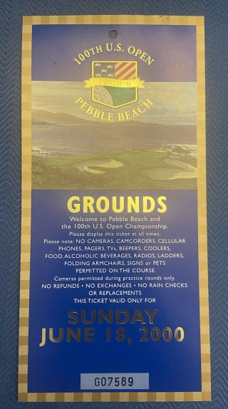 TIGER WOODS 2000 PGA Golf Ticket Stub 100th US OPEN Pebble Beach & Parking Pass 2
