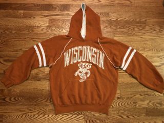Vtg 60s 70s Wisconsin Badgers Raglan Sweatshirt Hoodie Sz S M