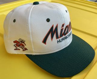 Vintage 90s Miami Hurricanes Sports Specialties Script SnapBack Hat Cap Wool 2