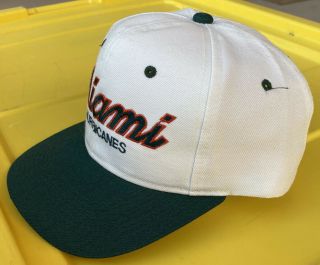 Vintage 90s Miami Hurricanes Sports Specialties Script SnapBack Hat Cap Wool 3