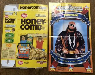 Post Honeycomb Cereal Box & Wwf Poster Of Macho Man Randy Savage 1989