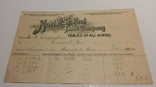 1900 Minneapolis Minnesota Billhead North St Paul Table Company