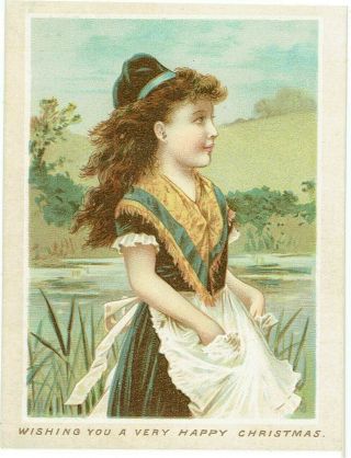 Artist Coleman Victorian Christmas Greetings Card Pretty Girl Lovely Hair Dress