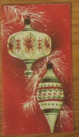 Vintage Christmas Greeting Card Shiny Brite Ornaments Mid Century