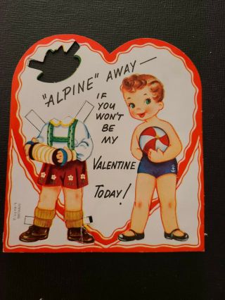Vtg Valentine Greeting Card Diecut Boy Paper Doll " Alpine " A - Meri - 1950s /as Is