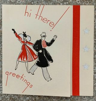 Vintage Art Deco Christmas & Happy Year Greeting Card Couple Walking 4152