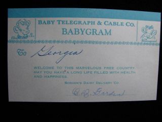Vintage " Elsie & Beauregard Borden Dairy Welcome Baby " Baby Greeting Card