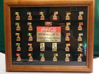 1994 Coca Cola World Cup Usa Collector Pin Set.  Matted And Framed.